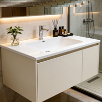 Lavabo de salle de bain intégré en SMC de 35,5'' résistant à l'humidité et à la moisissure, évier de vanité domestique approfondi et anti-casse