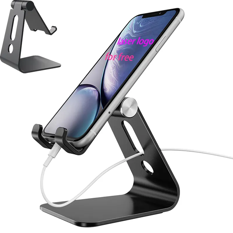 Adjustable Cell Phone Stand, Tablet Stand, Cradle, Dock, Holder, Aluminum Desktop Stand Compatible With iPhone and Ipad