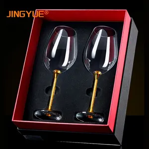 Kitchenware Bar Hotel Premium Handcrafted Gift Box Packaged Burgundy Stemmed Red Wine Glass Set of 2 Goblets for Holiday Wedding