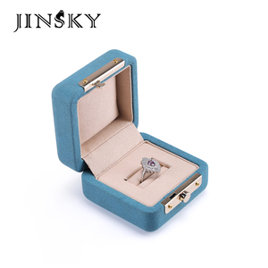 JINSKY Custom Logo Luxury Blue Velvet Jewelry <b>Box</b> Snap Closure Elegant <b>Gift</b> Packaging for Rings Necklaces Pendants - Product Image 1