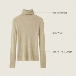 Suéter de Cuello Alto de Lana para Mujer, Tejido Fino, Manga Larga, Ajustado, Color Sólido, Estilo Minimalista para Otoño - Product Image 3