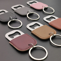 Porte-clés multifonctionnel écologique en acier inoxydable, mini ouvre-bouteille de bière portable en cuir PU