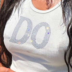 Top Corto Personalizado con Logotipo de Pedrería, Cuello Redondo, Sin Mangas, Espalda Descubierta, para <span class=keywords><strong>Mujer</strong></span>, Blanco, Informal, Básico - Product Image 4