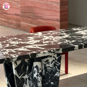 Tavolo da Pranzo in Marmo Personalizzato all'Ingrosso, con Venature Nere e Bianche Intense, Piano in Pietra Naturale con Motivo Unico per Progetti Commerciali - Product Image 6