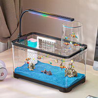 Aquarium de bureau rectangulaire en plastique à pression négative, ultra-transparent, écologique, avec filtre 4-en-1 et éclairage LED – Vente en gros