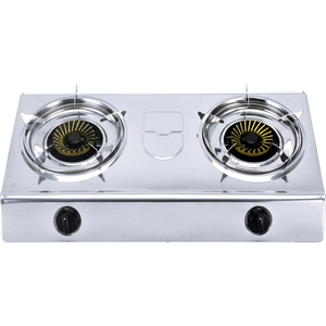 Cuisinière à gaz portable à deux brûleurs en acier inoxydable avec commande par bouton et allumage piézoélectrique, idéale pour l'hôtellerie, classe énergétique A, avec fonction de coupure de flamme. - Product Image 1