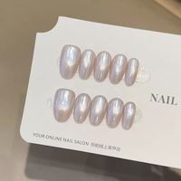 Faux ongles classiques élégants à porter au quotidien, en verre, couleur unie, effet œil de chat, faits à la main, à presser