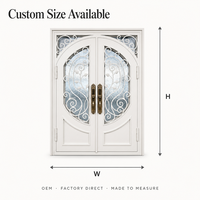 DMJ-TS004 Porte double en fer forgé blanc français à motif de vigne cintrée, avec verre ondulé, pour entrée de villa, personnalisable