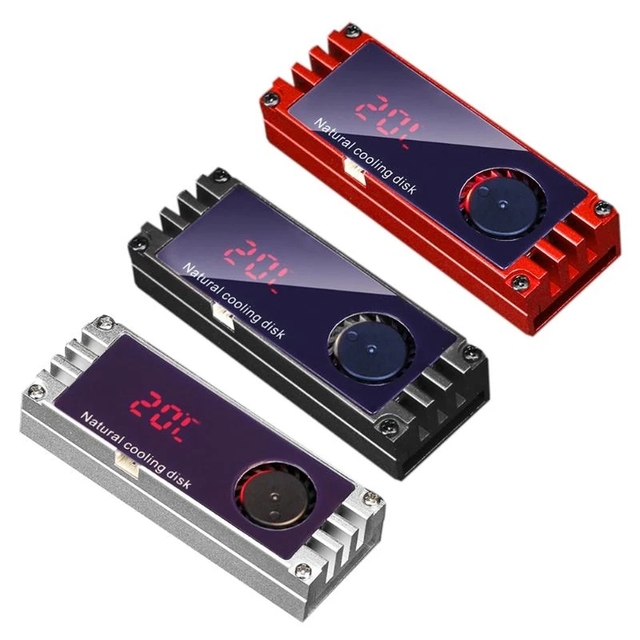 M2 SSD Heatsink Cooling Fan Temperature OLED Digital Display M.2 2280 NVME SSD Hard Drive Disk Thermal Pad Cooler Wafer Radiator
