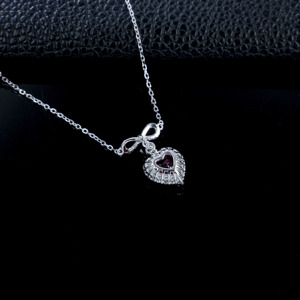 S925 Silver Romantic Heart‑Cut Lab‑Created <b>Ruby</b> <b>Necklace</b> - Product Image 4