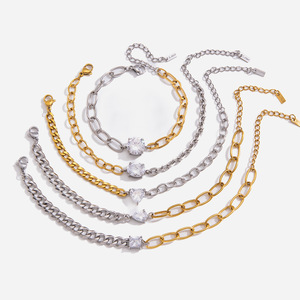Pulsera de cadena de circonio de acero inoxidable para mujer, joyería apilable con forma de corazón geométrico, accesorio de moda para regalo - Product Image 1