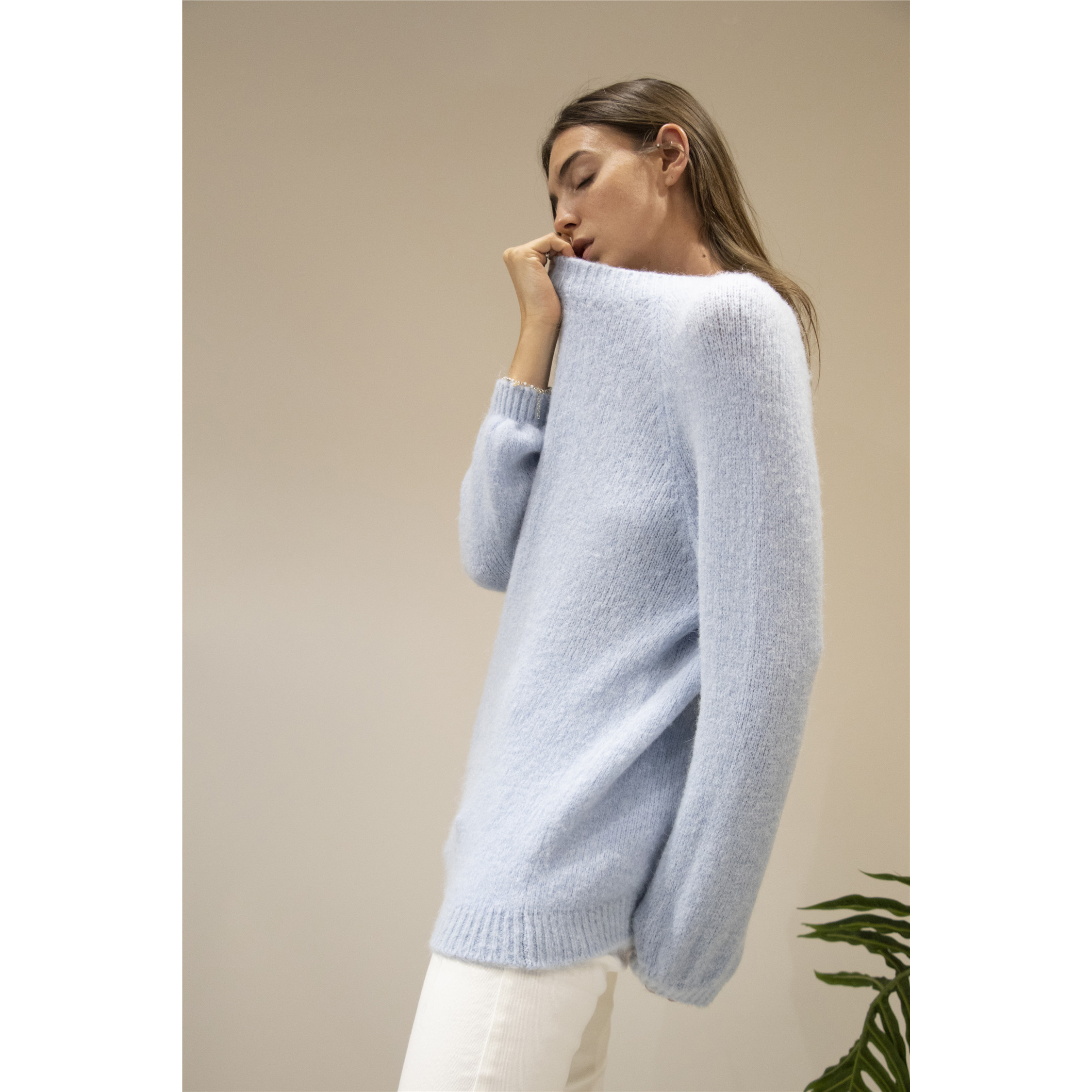 DJJCNMaglione Maglione da Donna in Mohair Velluto Lungo Lanterna Lunga Manica in Lana Pullover Abito Scollo A V Camicie A Maglia Top Maglioni