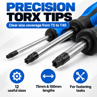 Perangkat Obeng Torx Profesional 12 Pcs Magnetik T5-T40 Set Obeng Bintang untuk Perawatan Garasi Otomotif