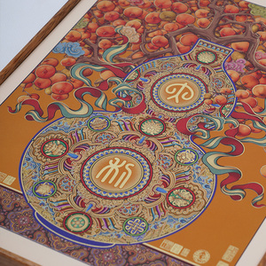 Pintura de Bendiciones de Calabaza y Caqui, Estilo Chino, Decoración Auspiciosa para Pared y Escritorio, para Entrada y Oficina, Regalo de Longevidad para Ancianos - Product Image 6