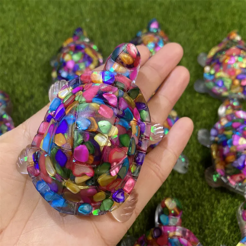 Natural Spiritual Healing Crystal Animal DIY Crystal Tortoise Resin Turtle Decoration Gift