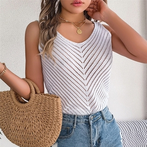 Liquidación 2025: Nuevo Top de Punto sin Mangas con Cuello <span class=keywords><strong>en</strong></span> V y Diseño Hueco de Color Liso <span class=keywords><strong>para</strong></span> Verano - Chaleco Festivo <span class=keywords><strong>para</strong></span> <span class=keywords><strong>Mujer</strong></span> - Product Image 4