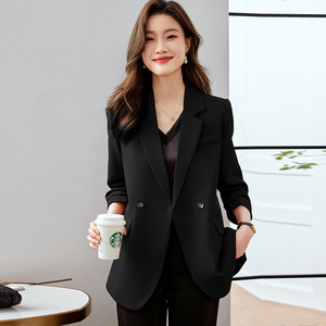 Women's Casual Suit Jacket Off White Solid Color Anti-Wrinkle Polyester Blazer Autumn Korean Style Elegant Petite Top - Product Image 4