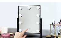 Table Mini Hollywood Debout Led Miroir de courtoisie en verre Miroir de maquillage Logo personnalisé Petit miroir de maquillage à led tactile