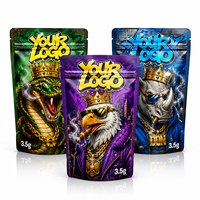 Sachet Mylar Personnalisé 3,5g Anti-Odeur ZA Pack Serpent Aigle Rhinocéros Roi Dessin Animé Brillant Emballage Premium