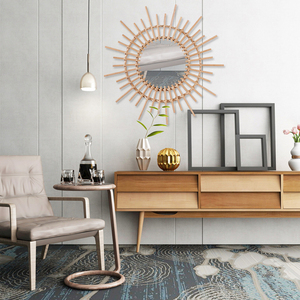Miroir mural décoratif en rotin au design simple personnalisé, noir et or, style vintage nordique Art Déco, pour un usage quotidien, pour les hôtels - Product Image 3