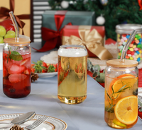 Gobelets en Verre en Forme de Canette avec Couvercles en Bambou et Pailles 16oz 18oz 20oz pour Boissons, Bière, Café Glacé
