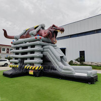 Château Gonflable Dinosaure avec Toboggan Combiné pour Enfants, Château Gonflable Tyrannosaure avec Toboggan pour Usage Commercial