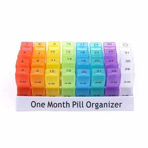 Caja de Medicina de plástico portátil colorida con 31 días de almacenamiento de pastillas de múltiples compartimentos independiente para fundas de tabletas de viaje <span class=keywords><strong>mensuales</strong></span> - Product Image 1
