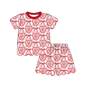 GSSO3538 Conjunto Infantil Personalizado para Niña Activa, con Lazos Azules, Manga Corta, Diseño Festoneado, Venta al Por Mayor - Product Image 6