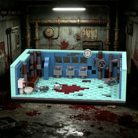 Funbuild Ensemble de blocs de construction MOC DIY pour jeu d'évasion dans une salle de bain abandonnée, modèle de diorama de scène de salle de bain ancienne et ruinée