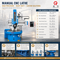 Tour CNC manuel à tourelle verticale pour le tournage des métaux, avec table rotative à trois mors, rail transversal, tête porte-outils et panneau de commande