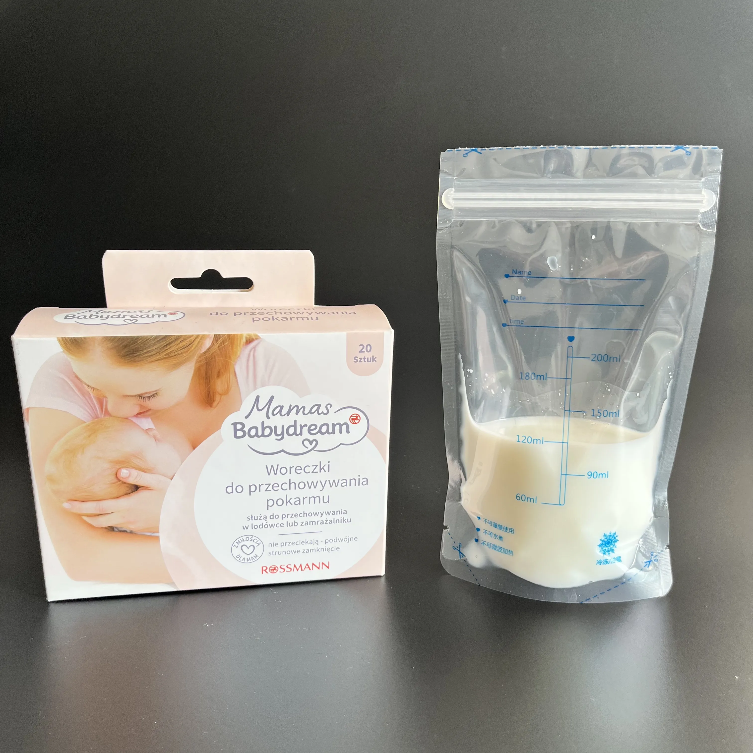 Saco de leite materno esterilizado com feixe eletrônico, saco de armazenamento de leite materno sem BPA, venda direta da fábrica, 200 ml/6 onças