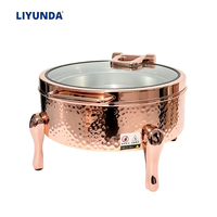LIYUNDA Réchaud de buffet professionnel personnalisé, luxe or rose, en acier inoxydable 304 martelé, chauffe-plat rond visible pour mariage