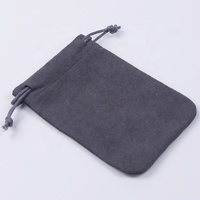 Pochette d'emballage cadeau pour bijoux en daim foncé avec cordon de serrage et coin rond avec LOGO doré personnalisé