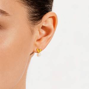 1 Paire de Boucles d'Oreilles Clous en Perles Cœur Luxe Léger - Accessoire Doré Chic pour Cadeau et Usage Quotidien - Product Image 6