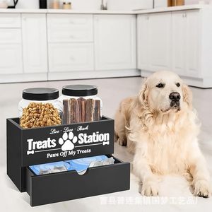 Caja de almacenamiento de madera transfronteriza para snacks de mascotas, caja de almacenamiento de comida para perros para el hogar, caja de almacenamiento de suministros para mascotas de doble capa con cajones - Product Image 1