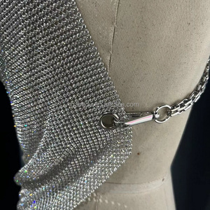 Top de malla de cristal brillante para mujer, malla de cadena tejida de Metal con diamantes de imitación, <span class=keywords><strong>camiseta</strong></span> sin mangas con cuello de lazo, estilo de fiesta dulce para clubes - Product Image 3