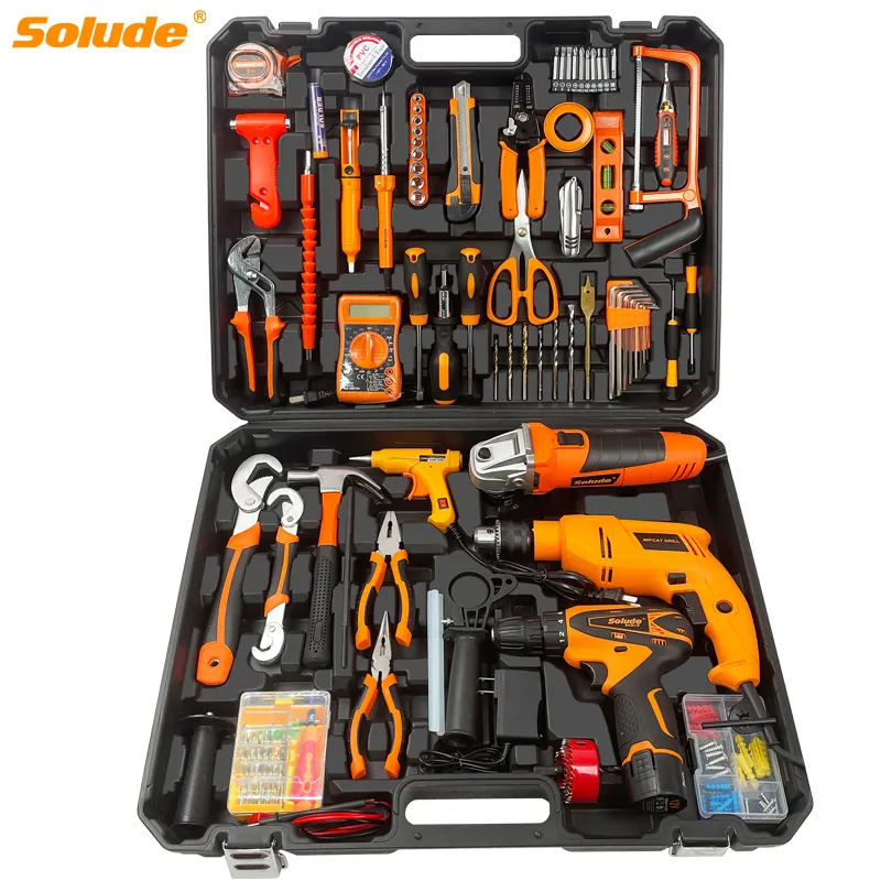 SOLUDE Paket Kombinasi Alat Dasar Set Alat Campuran Kit Perbaikan Ban untuk Mobil Homeowner General Household Tool Set