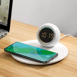 LED Night Light Wireless Charging 15W Touch Bedside Lamp Adjustable Brightness QI Wireless Charger Bedroom Digital Alarm Clock