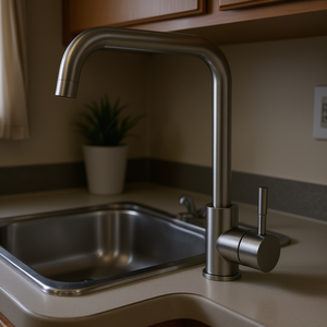 ก๊อกน้ำห้องครัวแบบก้านเดียว สีนิกเกิลขัดเงา สูง 13.58 นิ้ว แบบดึงลงได้ ติดตั้งบนเคาน์เตอร์ สำหรับรถบ้าน ดีไซน์ทันสมัย - Product Image 2