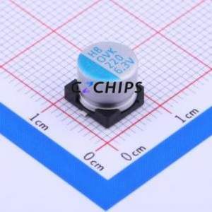 Condensateur solide SMD OVK221M0JTR-0807, D8xL6.7mm (Capacité : 220uF) (Précision : 20%) Tension nominale : 6.3V - Product Image 1