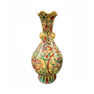 Vase artistique chinois Wucai <span class=keywords><strong>de</strong></span> Jingdezhen avec bouche en forme <span class=keywords><strong>de</strong></span> fleur <span class=keywords><strong>et</strong></span> poignées en forme <span class=keywords><strong>de</strong></span> bête – Décoration d'intérieur orientale audacieuse - Product Image 1