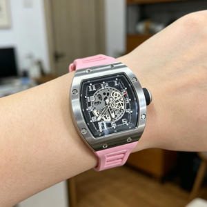 Montre mécanique automatique squelette tonneau pour <span class=keywords><strong>homme</strong></span>, bracelet en silicone rose, montre-bracelet de sport de luxe, montre étanche en gros - Product Image 4