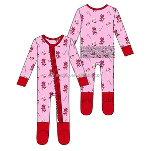 Manufacturer Wholesale Baby Clothes Zipper Ruffle Fitted Footie onesies Infant Bamboo Baby Romper kids baby pajamas bamboo