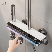 Ensemble de douche mural multifonction intelligent en laiton de luxe avec mitigeur, fonction pluie, lumière d'ambiance massante et affichage numérique