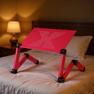 Support pour ordinateur portable en alliage d'aluminium, bureau pliable réglable pour le bureau, la maison et les études, noir et rose rouge - Product Image 5