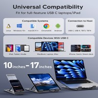USB C Alüminyum Alaşımlı Laptop Bağlantı İstasyonu Standı, Tablet Standı 8'i 1 Arada USB C Hub, 4K 2 USB 3.0 PD 100W, MacBook için