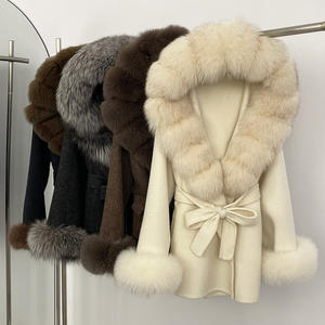 Abrigo de lana de doble cara con Cuello de piel de zorro de Invierno para mujer <span class=keywords><strong>Petite</strong></span> Abrigo de mezcla de lana de gran tamaño de lujo - Product Image 1