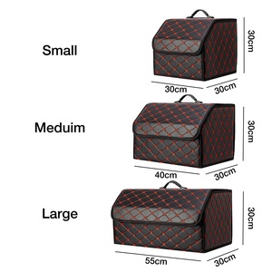 Foldable Car Cargo Storage Box with Strong Board PU Leather Trunk Space Organizer Box Bin Auto Car Back Seat Organizer