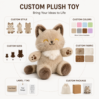 Peluche chaton marron clair personnalisée brodée anti-stress, vente en gros directe d'usine, fabricant OEM ODM d'animaux en peluche à bas prix