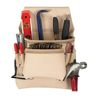 Sac à outils et à clous pour charpentier Custom Craft 178234, en cuir pleine fleur inversé, 8 poches, blanc, traitement anti-salissure, de bonne qualité
